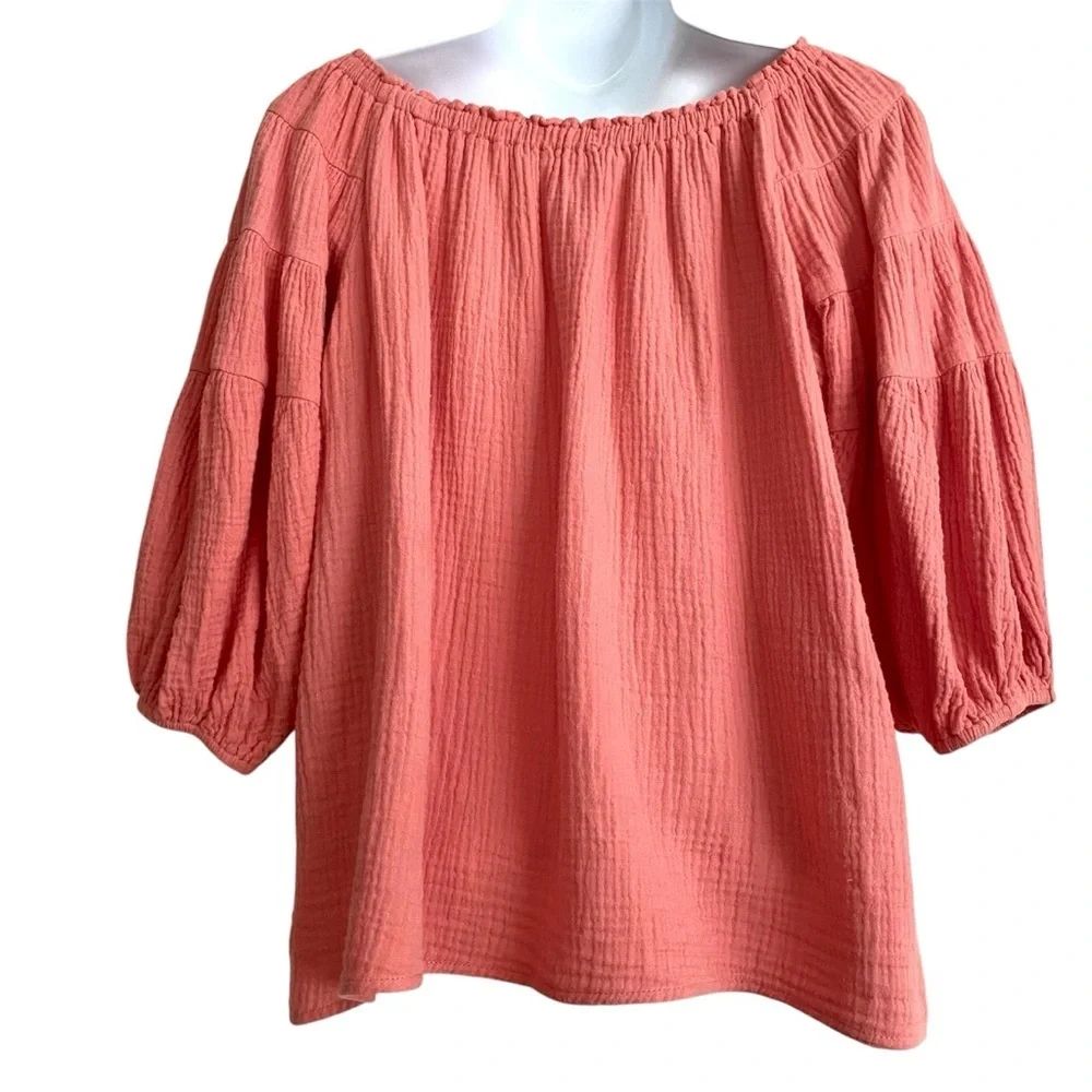 Before You Coral Cotton Top Size Medium Gauze Casual Off-Shoulder Summer Modest - Picture 3 of 12